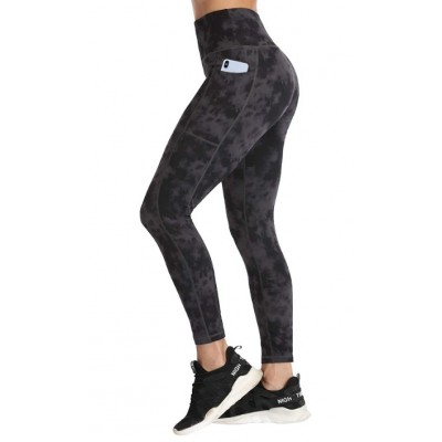 1364-ink Print Women Yoga Leggings with Pockets High Waist Compression Workout Running Gym Print Pants