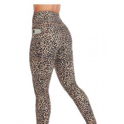 1362-yellow Leopard Women Yoga Leggings with Pockets High Waist Compression Workout Running Gym Print Pants