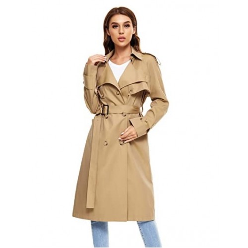 Women's Trench Coat, Double-breasted Rain Coat with Belt 100% Cotton