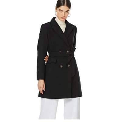 Women's Winter Coat Belted Notched Lapel Double Breasted Mid Long Elegant Trench Coat